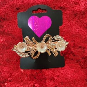 Gold Floral Rhinestone Embellished Hair Clip